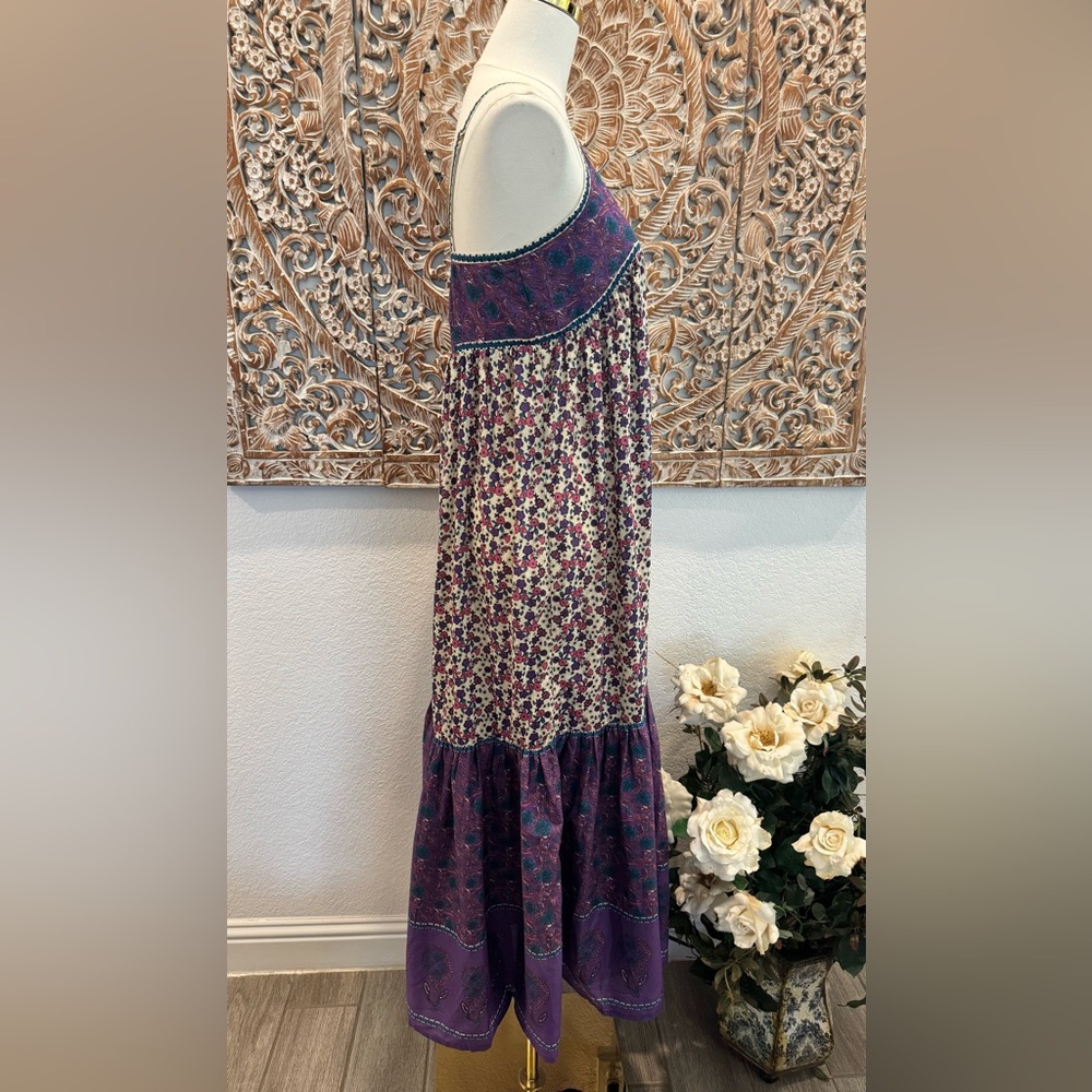 Natural Life Journey Boho Cotton Maxi Dress, Purple Floral Border - Picture 7 of 14